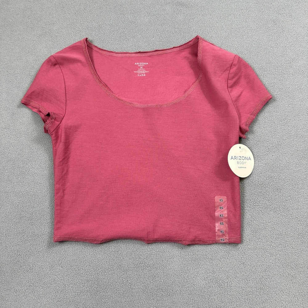 NWT Arizona Body Crop Top XS Womens Sleepwear Rose Wreath Short Sleeve Pink